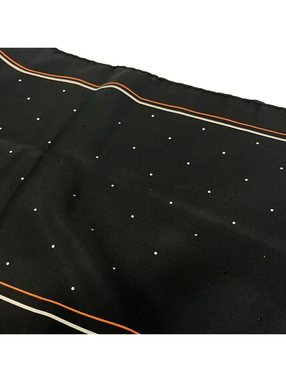 Hermes Shawl Black White Orange Fringe Perforated Silk Scarf